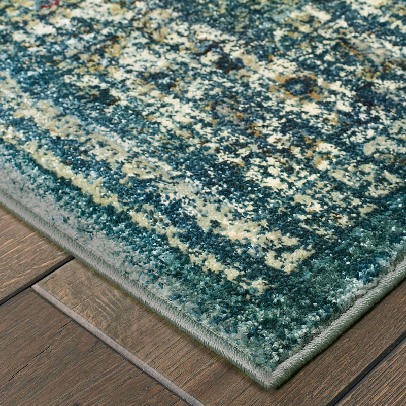 Tapis bleu sarcelle Burruss, Rectangle 9 pi 10 po x 12 pi 10 po