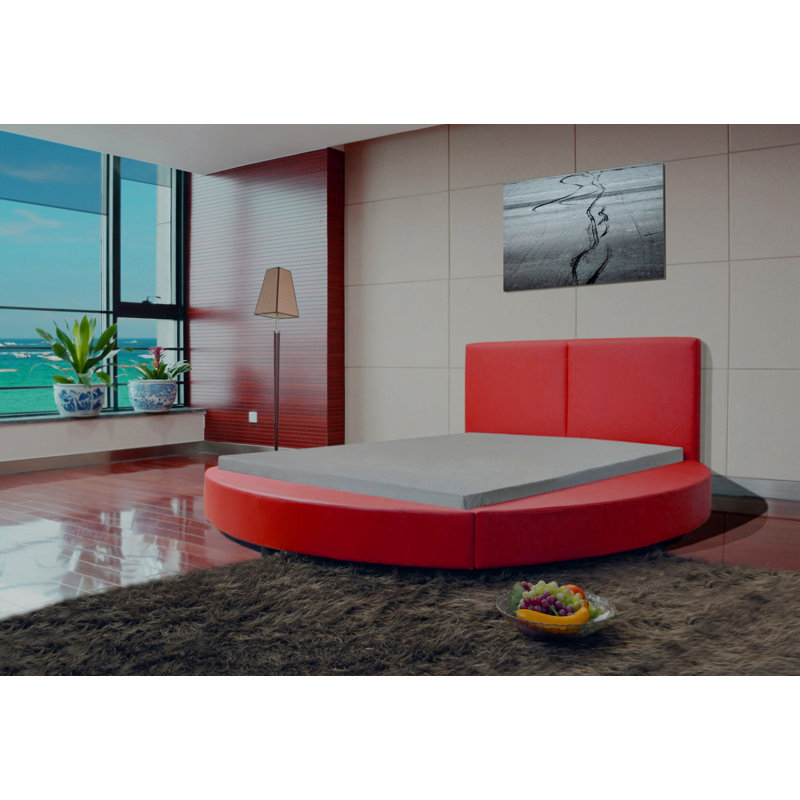 Lura Vegan Leather Platform Bed, Red, Queen