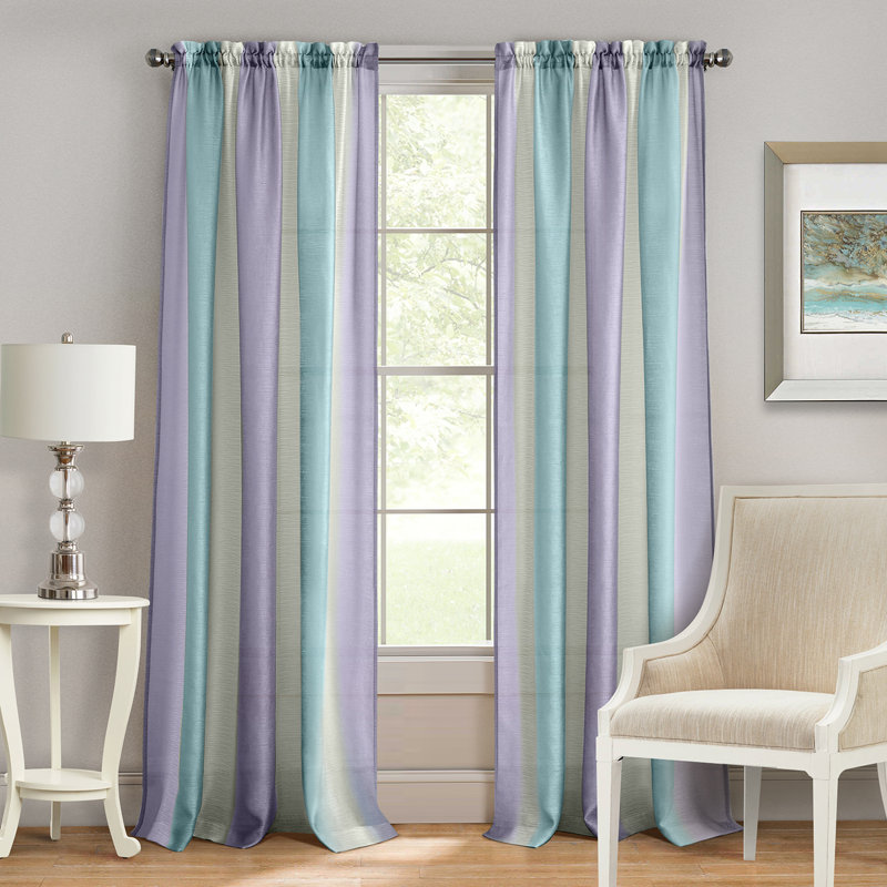 Spangler Elegant Striped Modern Semi-Sheer Rod Pocket Window Curtain Panels, Lavender, 50" W x 63" L