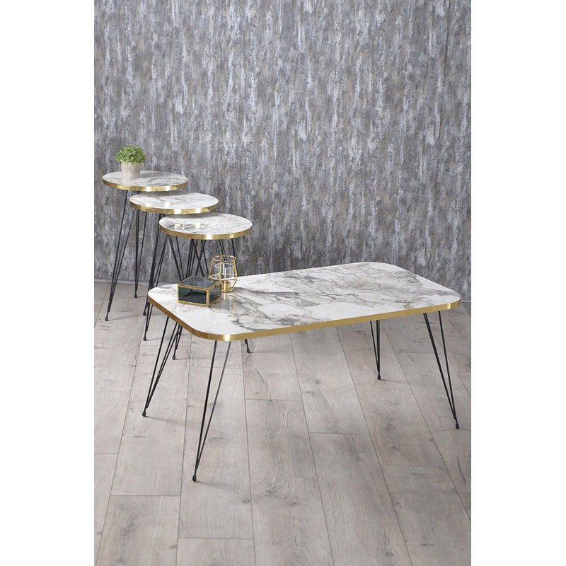 Santino Living Room Table Set, White Marble