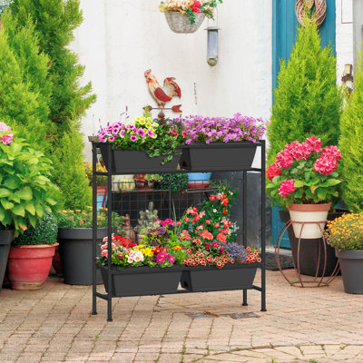 Jardinière surélevée 2 étages 4 jardinières verticales Jardinière à gazon pour jardin extérieur