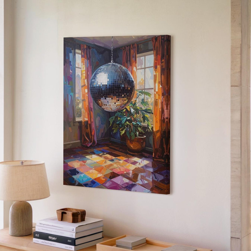 Rétro boule disco sur toile 70 s, H 30 po x l 40 po