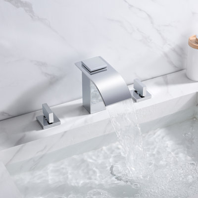 SUMERAIN 3 Hole Waterfall Bathroom Faucet, 8 Inch Widespread Bathroom Sink Faucet, Vanity Faucet with 2 Knob Handle