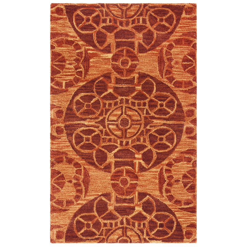 Kouerga Hand Tufted Wool/Viscose Floral Rug in Cinnamon, Rectangle 2' x 3'