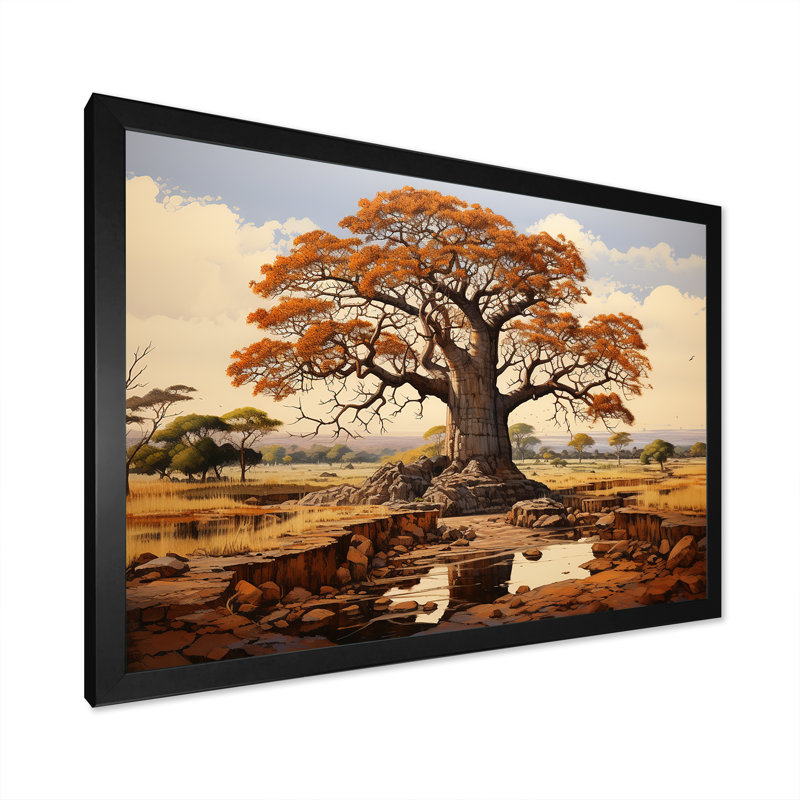 «African Baobab Savanna Landscape I - Tree Baobab», art mural encadré, H 24 po x l 32 po x P 1 po, Cadre photo noir simple