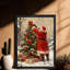 Père Noël noir encadré noir décorant un arbre de Noël, impressions murales de style rétro-90378959