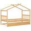 Lit simple avec lit gigogne escamotable, matériau en pin de haute qualité, toit en ciel imaginatif, tête de lit confortable, peu encombrant pour les pièces, couleur naturelle, bois de pin de 41,5 po de largeur, caractéristique du toit,-1996623260