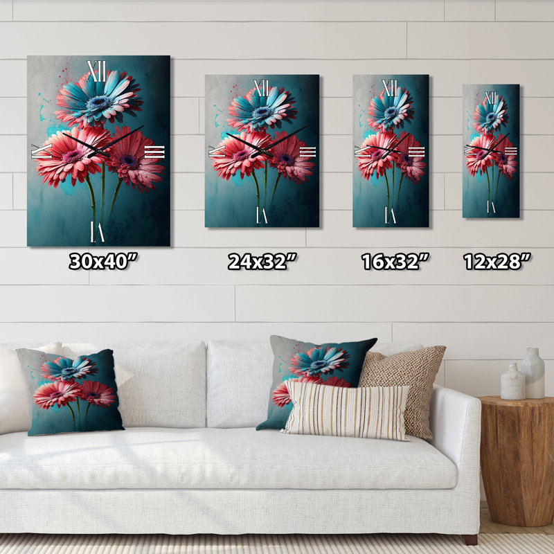 Janesa - Horloge murale marguerite florale, H 28 po x l 12 po x P 1 po