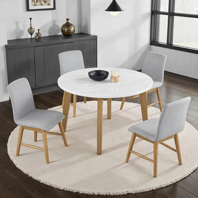Mandier Round Round Dining Table with Pedestal Base, Natural Finish