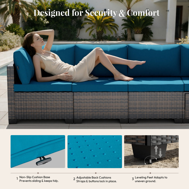  Patio Furniture Set - All-Weather,Water-Resistant - 7 Piece Patio Wicker Rattan Sectional Sofa, Modular Outdoor Conversation Set for Backyard, Garden, Poolside, Balcony