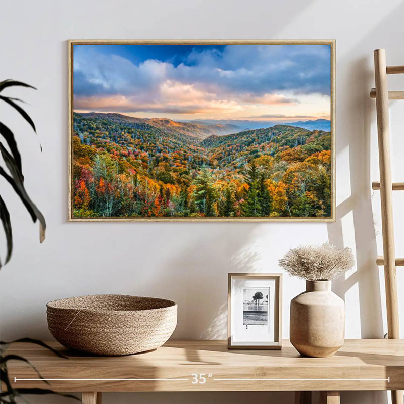 Smoky Mountains at Fall, 25 po x 17 po, Cadre flottant en bois naturel
