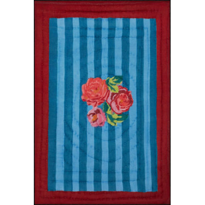 Middle Blue Rose Patterned Multicolored Woven Floor Carpet