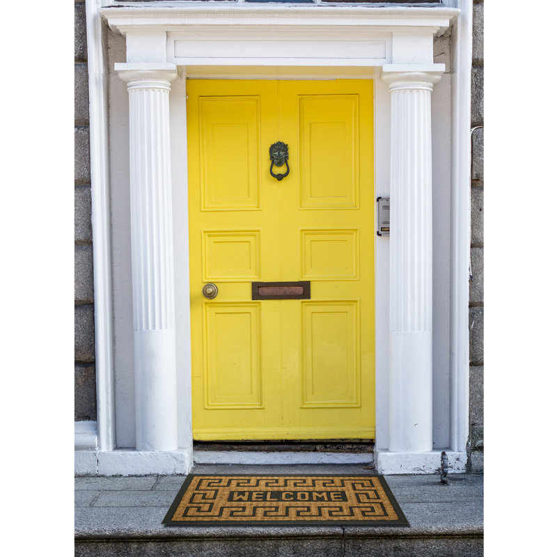 Greek Key Coir Welcome Doormat with Rubber Trim