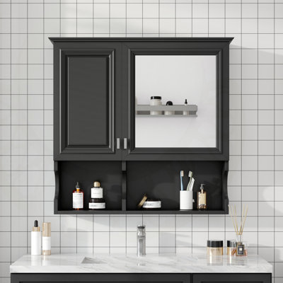Armoire à pharmacie murale à miroir de 30 pouces avec tablettes ouvertes et rangement réglable, idéale pour la salle de bain et l'organisation à la maison