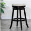 Tabouret de bar 30 po, finition couleur café, siège en tissu beige-457892649-457892648