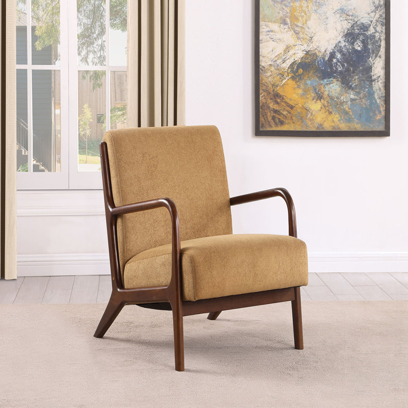 Fauteuil Mid-Century moderne avec structure en bois et finition cappuccino foncé pour le salon et la chambre à coucher, Miel
