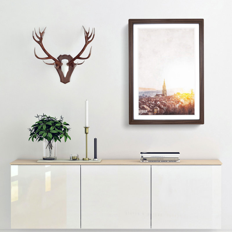 Sunset in Bern Switzerland - Framed Print, 87cm H x 62cm W x 2cm D, Walnut Framed