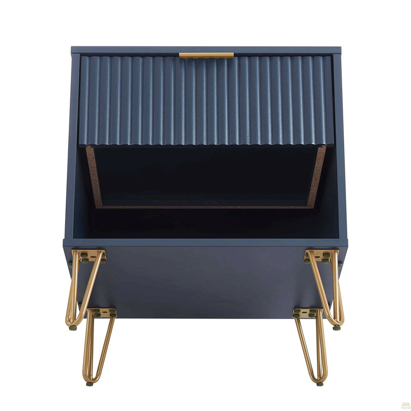 Table de chevet cannelée 20 po (1 tiroir), Bleu très foncé