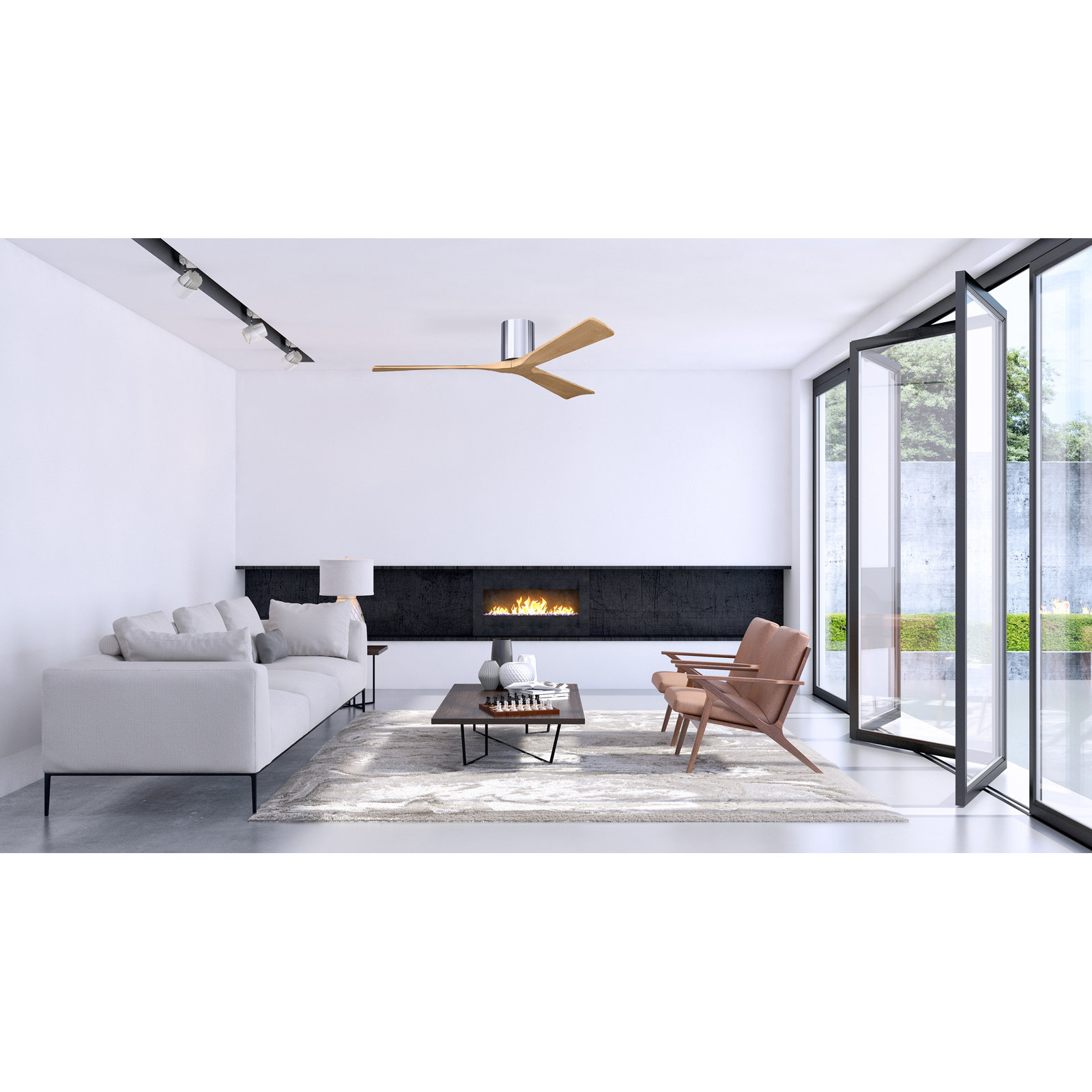 Olivier 3 Blade Ceiling Fan, Polished Chrome, Light Maple Tone, 60"