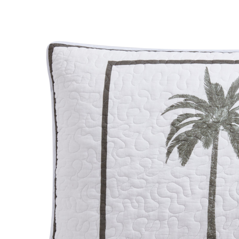 Standard White and Gray Cotton Embroidered Sham