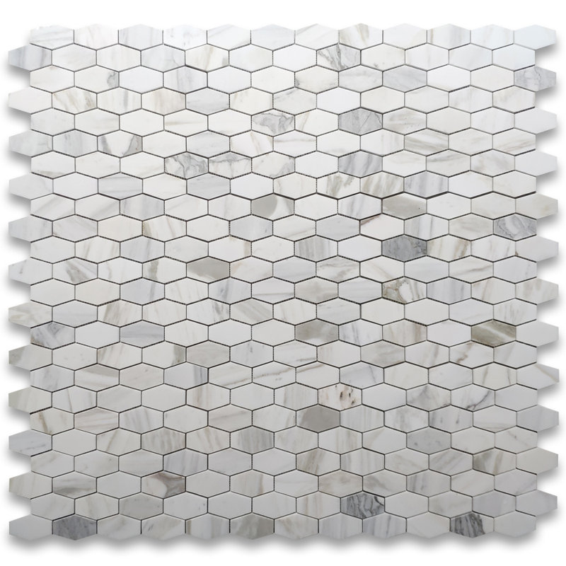 Calacatta 12" x 12" Marble Mosaic Tile, White/Grey
