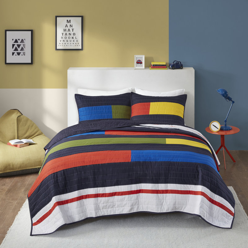 Morris Cotton Stripe Printed Quilt Set, Full Quilt + 2 Standard Shams