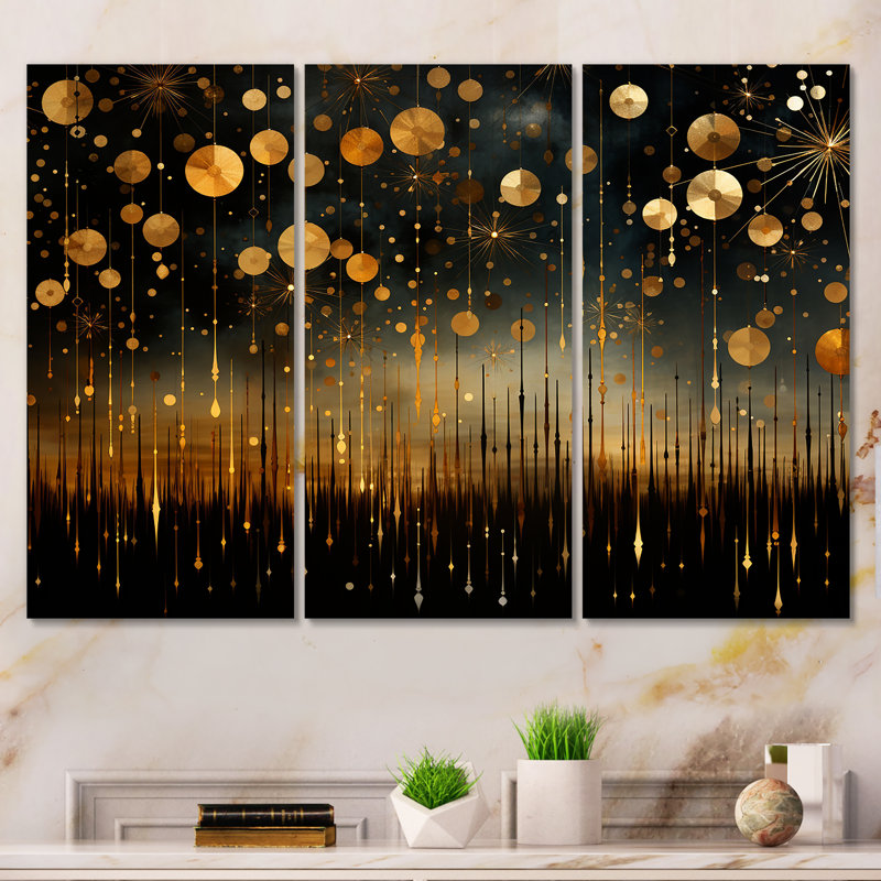 Or et noir, feux d'artifice élégants - Art mural, Toile tendue, H 28 po x l 36 po x P 1 po