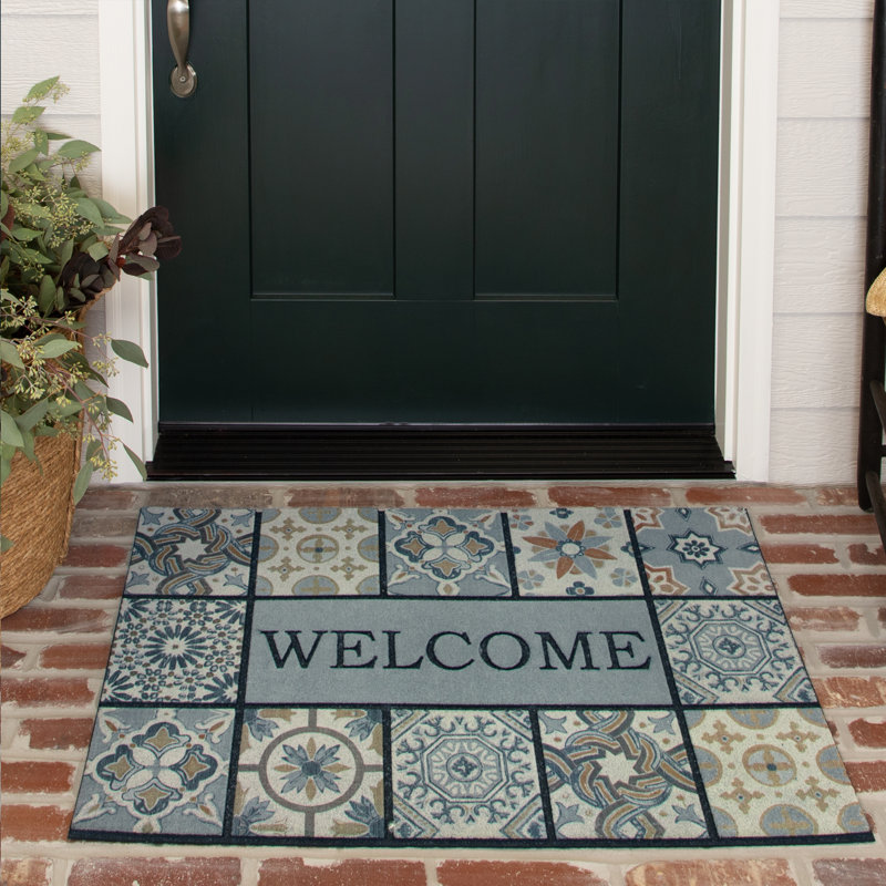 Riyad Welcome Patchwork Tile Recycled Rubber All Weather Outdoor Door Mat