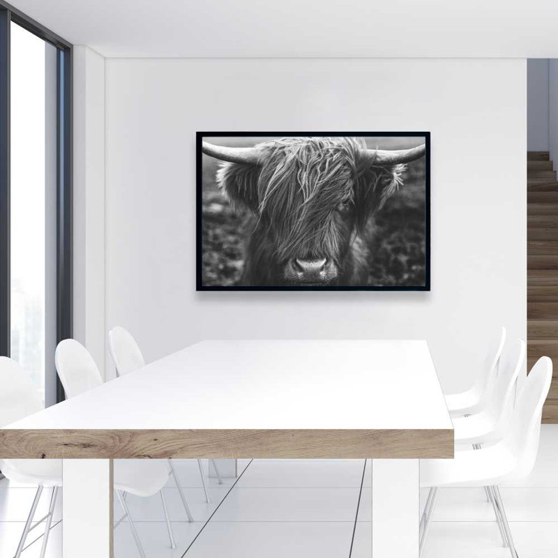 Portrait monochrome - Highland Cow - Toile encadrée, décoration intérieure