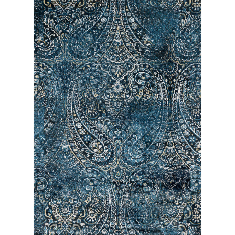 Tapis bleu marine à motif cachemire Wainscott, Rectangle 9 pi 3 po x 13 pi