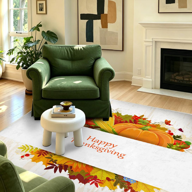 Tapis d'intérieur transparent lavable à la machine, motif « Joyeuse fête de l'Action de grâce », Rectangle 39" x 63"
