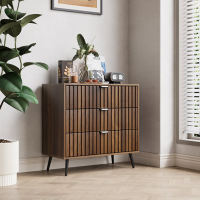 Fluted 3 Drawer Dresser,Modern Storage Cabinet,Wood Chest Of Drawers for Bedroom & Living Room