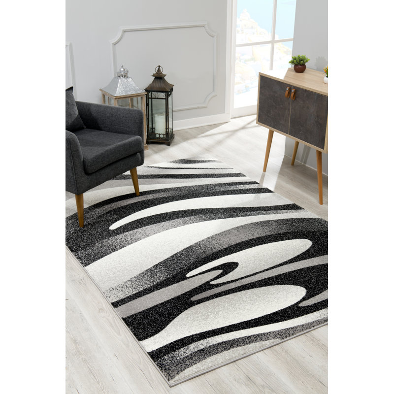 Tapis gris à motif abstrait Dillup-Jones, Rectangle 3 pi 9 po x 5 pi 9 po