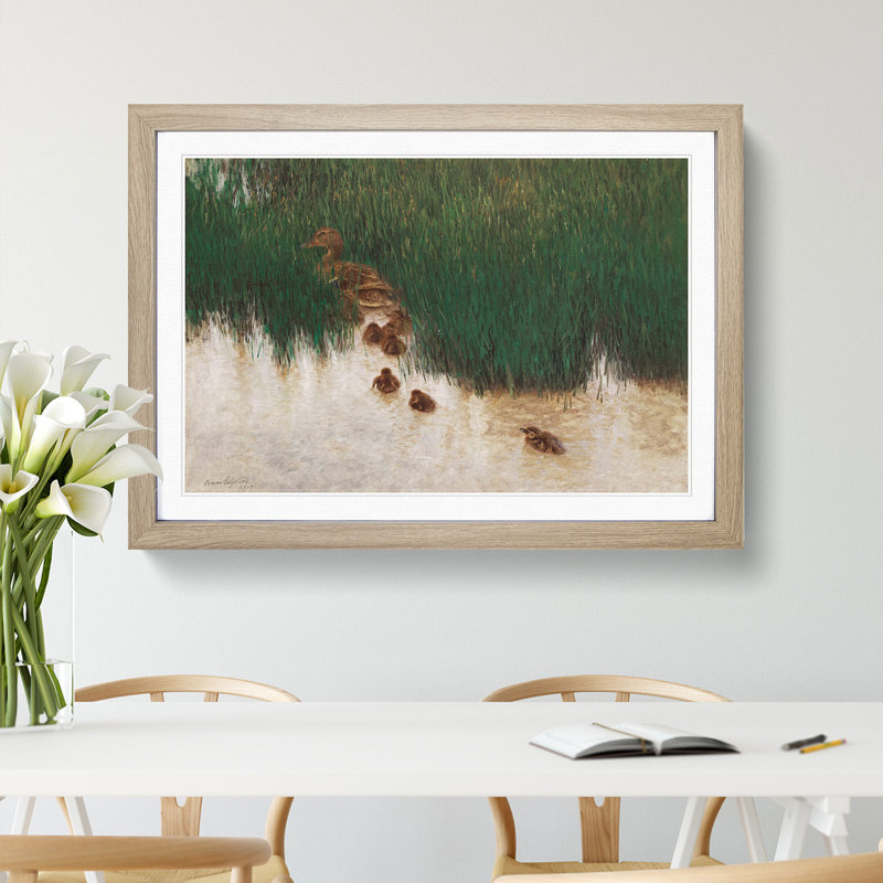 Duck Family by Bruno Liljefors - Picture Frame Painting, 36cm H x 48cm W x 2cm D, Oak Framed
