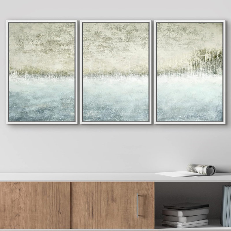 Minimal Pastel Duotone peinture paysage abstrait formes d'art moderne 3 pièces, Cadre flottant blanc