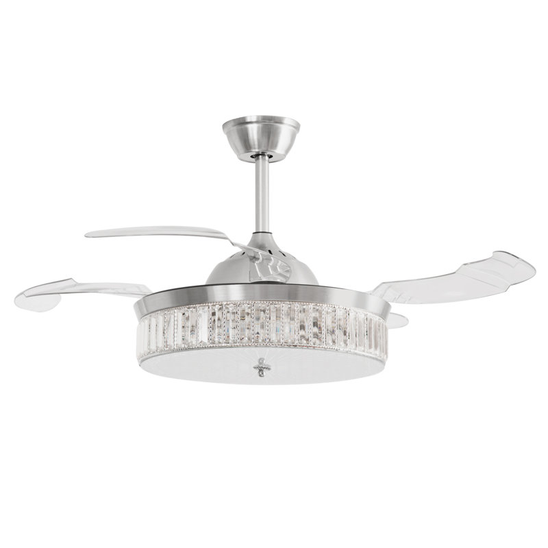Silver Ceiling Fan with Lights 42 Inch Remote Retractable Nikky Ceiling Fan Light 6 Speeds LED Smart Light Fixture for Bedroom Kitchen (42 inches)