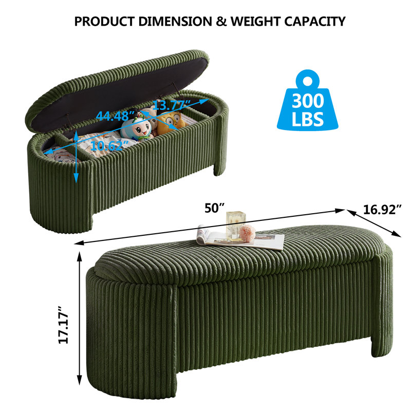 Pink Corduroy Upholstered Oval Storage Bench