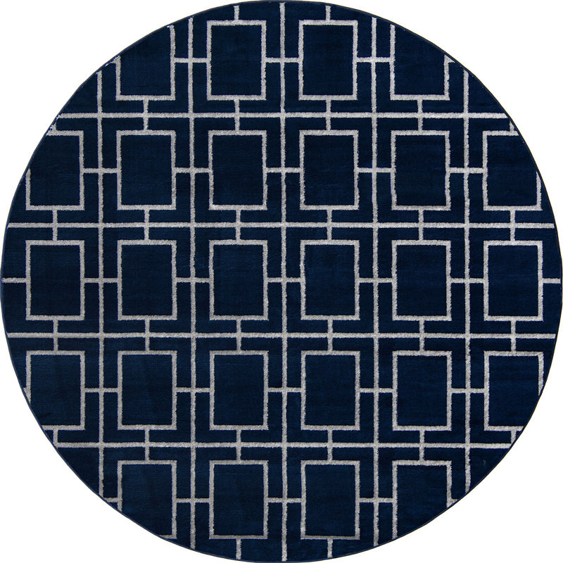 Tapis contemporain bleu foncé Corando, Rond 7 pi 10 po