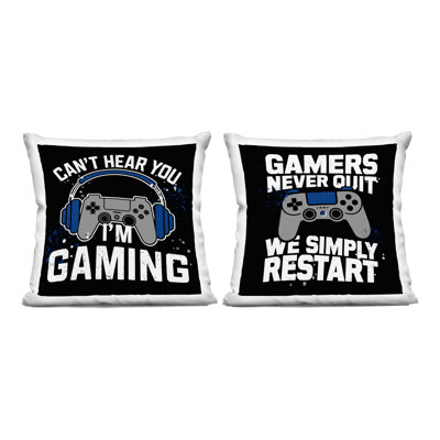 Fun Gamer Quotes Design by Kim Allen Throw Pillow (Set of 2)