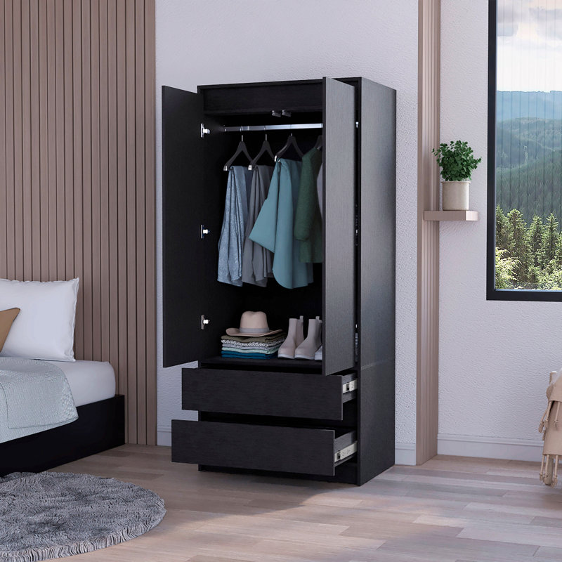 Armoire à 2 tiroirs pour la chambre à coucher, Noir