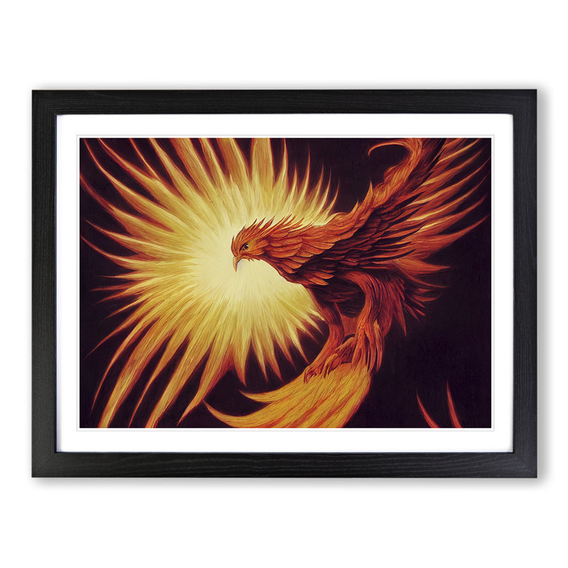 XH1022-8872X Terrific Phoenix Bird 1 Piece Single Picture Frame Wall Art, 46cm H x 64cm W x 2cm D, Black