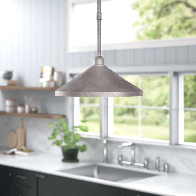 Mini-luminaire suspendu rétro Eilif avec abat-jour conique en métal 14 po, Argent vieilli, H 7,25 po x l 14 po x P 14 po