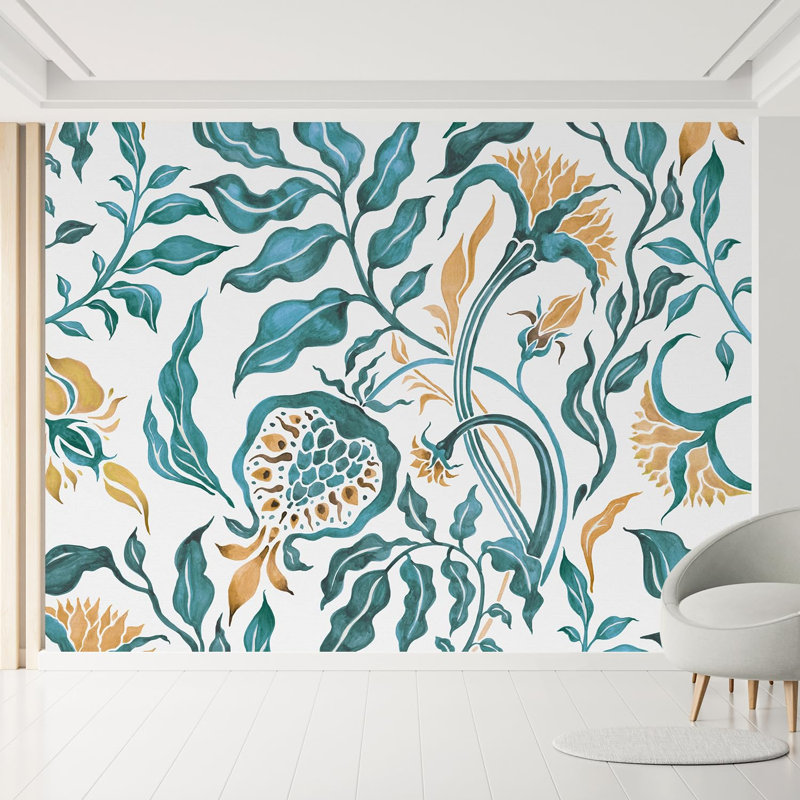 Aquarelle artistique botanique aux accents dorés, L 66 po x l 96 po