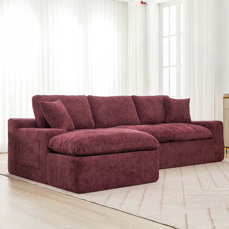 Canapé modulaire rembourré 107,9 po Cloud avec coussin double couche et poches latérales, Chenille rouge