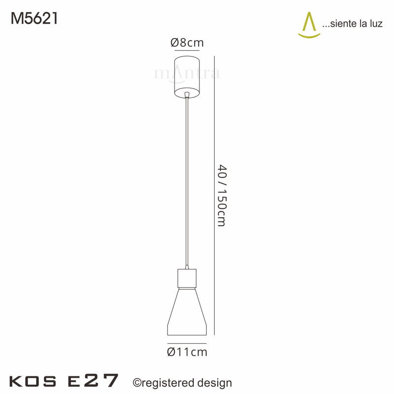 Kos 1 - Light White Cone Pendant, 150 cm H x 11 cm W x 11 cm D