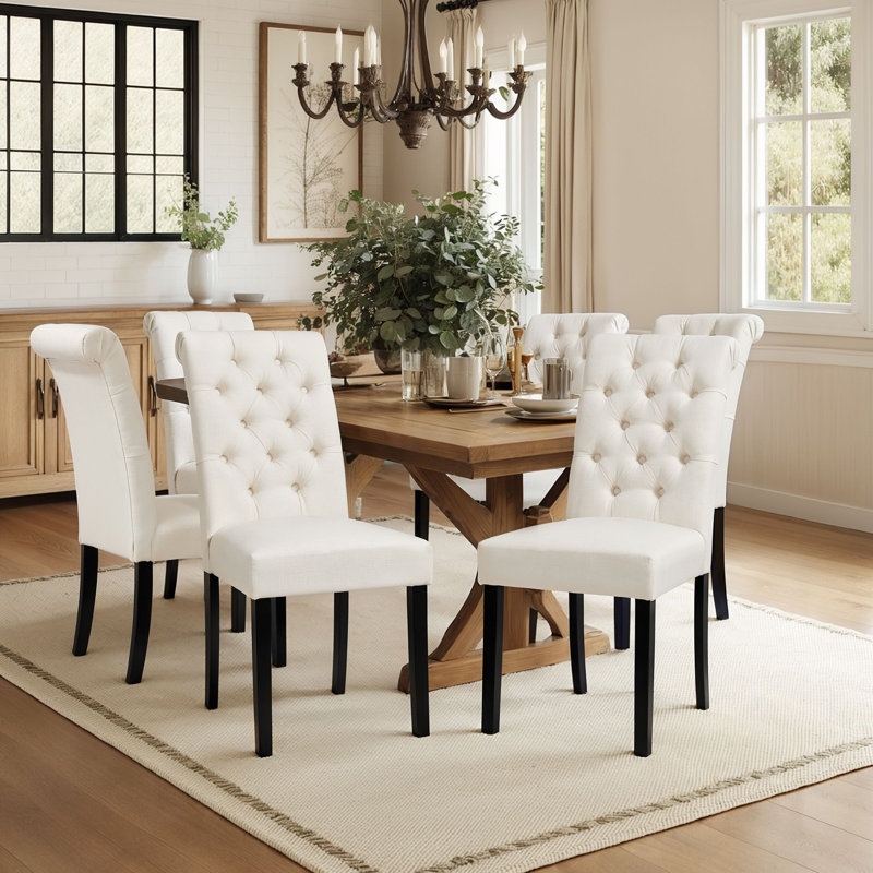 Ensemble de 6 chaises parsons rembourrées en lin, 6, Blanc