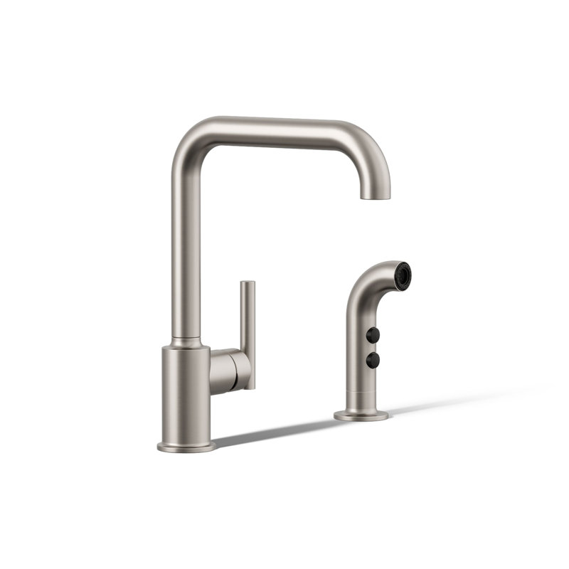 Purist® Two-Hole Kitchen Sink Faucet with 8" Spout and Matching Finish Sidespray, Vibrant Stainless