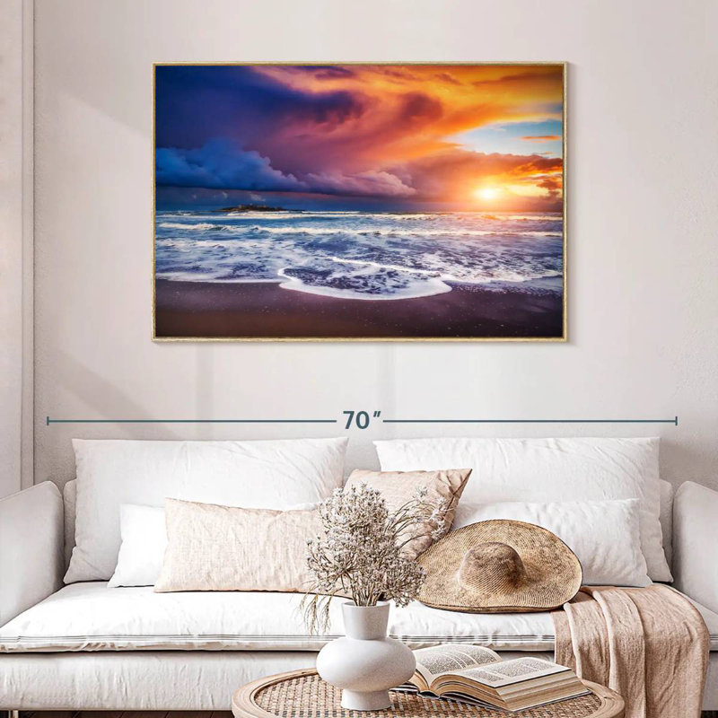 Ciel au coucher du soleil, Cadre flottant en bois naturel, 46 po x 31 po