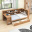 Lit de jour en bois 2 tiroirs avec bureau, tablettes, bibliothèque et lumière RVB-7268316-254464899