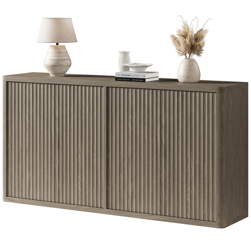 Cesiro 66.3'' W Sideboard With 4 Fluted Doors And Adjustable Shelves, Gray Alder